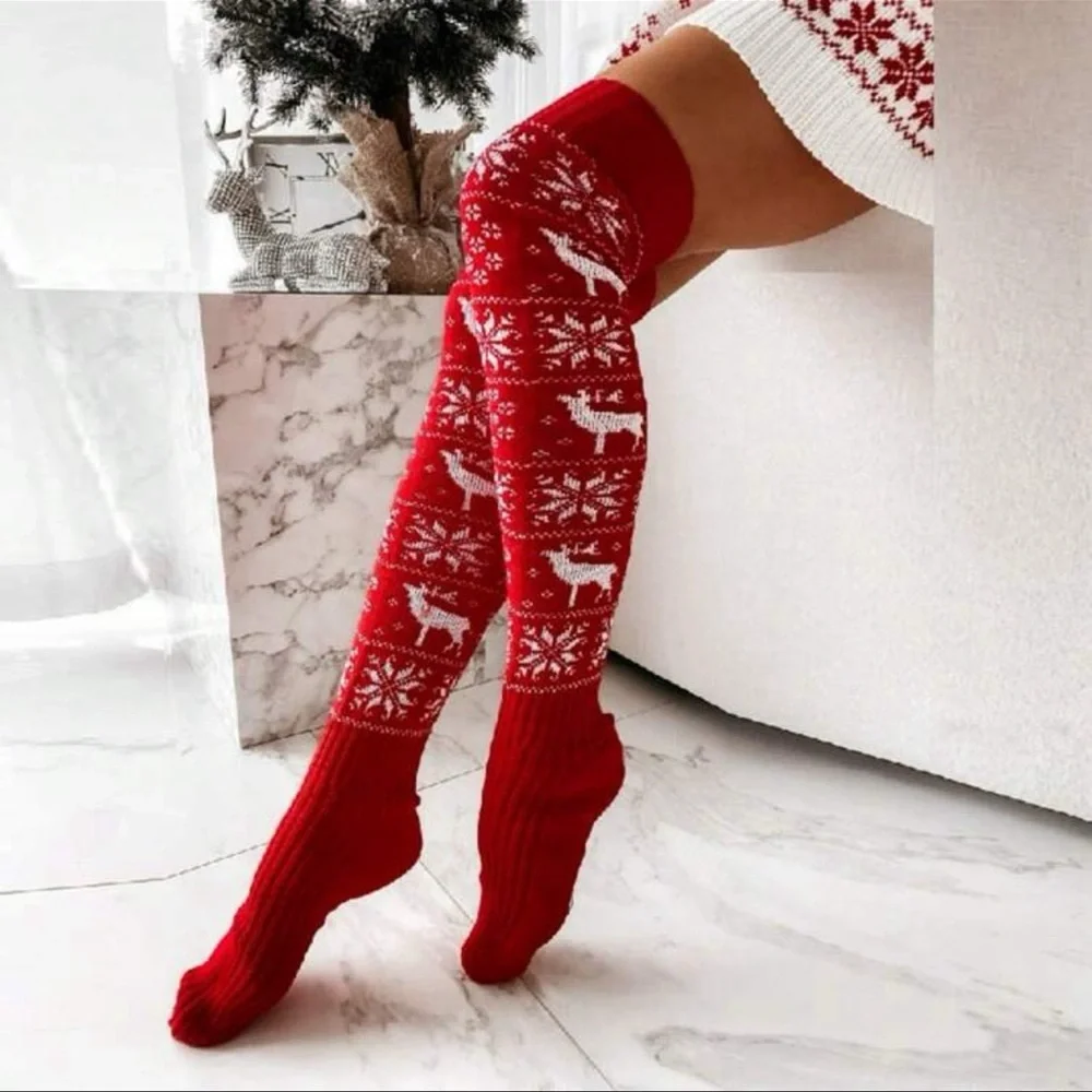 Over the Knee Knitted Deer Print Socks